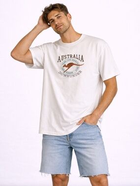 Vintage Embroidered Australia Down Under White Cotton T-Shirt - Size Large